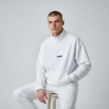 KANGOL 大學T 白色 立領 半開襟 長袖 中性 6555100800