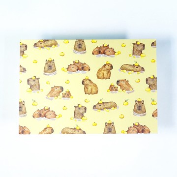 【柚子水豚泡溫泉】水彩插畫 花樣明信片 可愛 小動物 卡皮巴拉