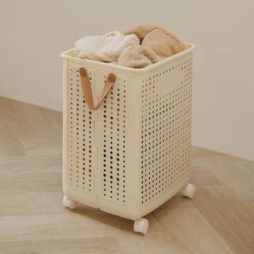IKLOO_可折疊提把收納籃-附輪 (多功能 帶把手 髒衣籃 收納籃 衣物籃 玩具籃 折疊洗衣籃 收納)