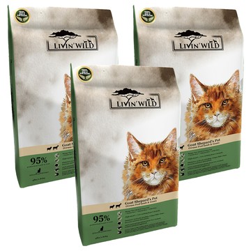 LIVIN'WILD 野宴 全齡貓 無穀配方 乾飼料 紐西蘭全新天然糧 薄片外型  1810g  3袋  草飼羊 + 野牧山羊
