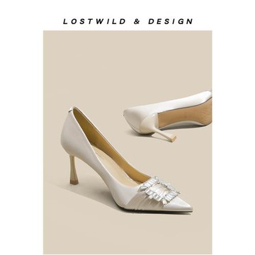 LOSTWILD仙女風輕奢高跟鞋女2025新款水鉆方扣細跟氣質伴娘單鞋秋