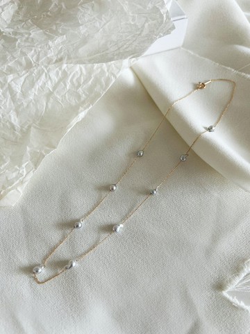 極光巴洛克項鍊- 18K純金日本Akoya Keshi真多麻色珍珠