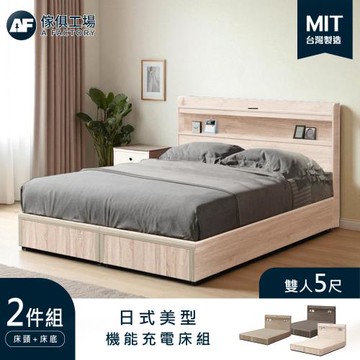 【傢俱工場】直樹 日系雙人5尺機能床片+床底 (床組/房間2件組/二件組/床頭+床底/雙人床)