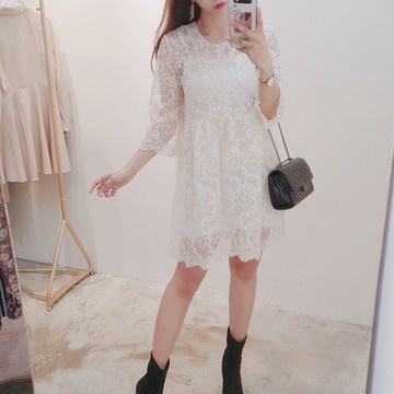 BBHONEY 溫柔風刺繡蕾絲歐根紗內搭背心二件事娃娃裙