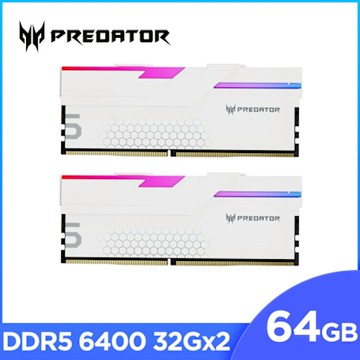 Acer Predator Hermes RGB DDR5-6400 64GB(32G*2)(CL32) 超頻桌上型記憶體-白