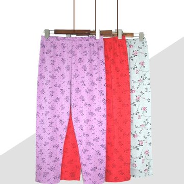 中老年秋褲女單件寬松保暖內衣純棉大碼加肥薄款高腰彈力印花秋褲