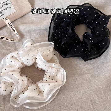两件9.9折🔥臺灣出貨🔥可開發票✅韓系波點網紗大腸髮圈女高馬尾扎頭髮發繩簡約優雅氣質頭飾髮飾