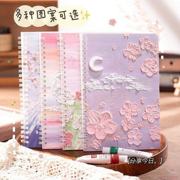桃園出貨✨A5線圈本學生日記本ins油畫風景可愛文具記事本加厚橫線筆記本子