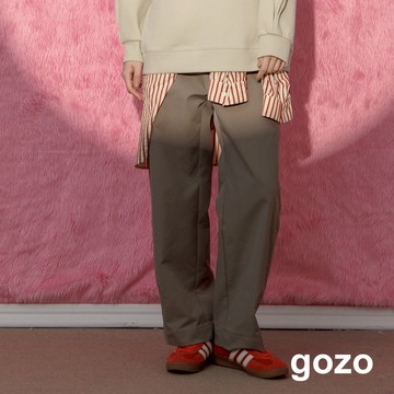 【gozo】➤壓折造型後鬆緊男友褲(淺灰/深綠_S/M/L) | 女裝 修身 休閒