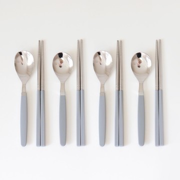Kamome Kitchen 兒童湯匙筷子4人組  4組  銀藍色  勺子+筷子