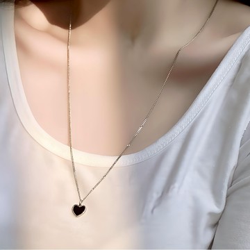 NOID-B 女性用 愛心貝殼瑪瑙長項鍊 S  黑色