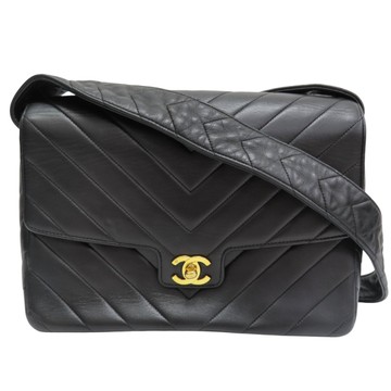 CHANEL 香奈兒 黑色 羊皮 Vintage 肩背包 金釦 (染色) 【二手名牌BRAND OFF】