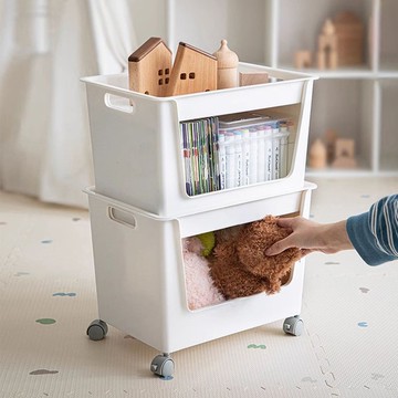 日本霜山 直取開口款PP置物收納籃(附蓋&滑輪)-22L