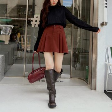 OB嚴選中大尺碼-保暖毛呢後腰鬆緊百褶裙《CA3073》