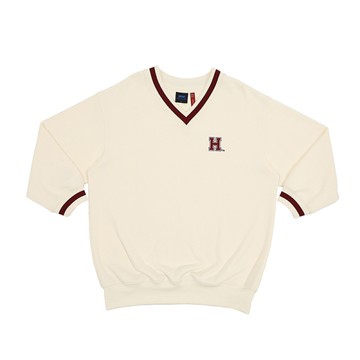 NCAA 長袖T恤 V領上衣 米色/深紅滾邊 女款 75521006 01 noH79