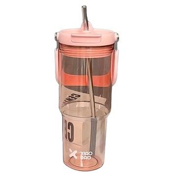 XIAO DAO 手提透明吸管杯  粉色  900ml  1個