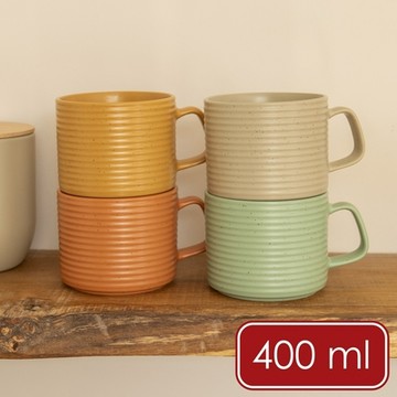 《KitchenCraft》英國 Idilica石陶馬克杯4入-暖秋400ml-- 水杯 茶杯 咖啡杯