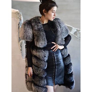 狐貍毛獺兔毛霜黑色馬甲披肩年輕中長款海寧皮草2023年外套女冬季