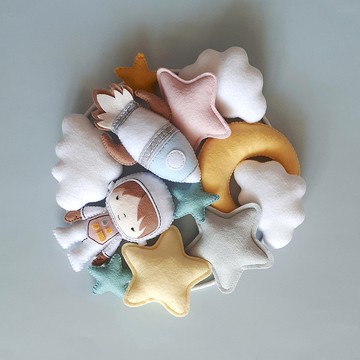 女孩宇航員托兒所手機，帶火箭月亮的太空嬰兒手機，女嬰