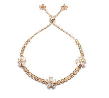 純銀八心八箭鋯石單排手鍊 - 野莓花(金色)