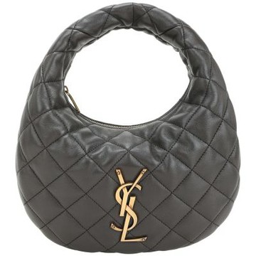 YSL Saint Laurent ICARE 27CM菱格衍縫小羊皮 手提 肩背半月包(深灰)