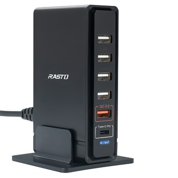RASTO 40W大功率PD + QC3.0六孔快速充電器 原廠保固  黑色  1個