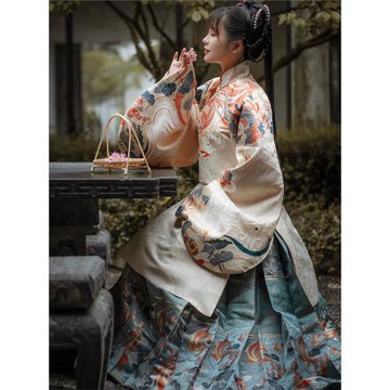明堂拾遺漢服【靈魚畫戲】明制立領斜襟長襖仿妝花馬面裙4米擺