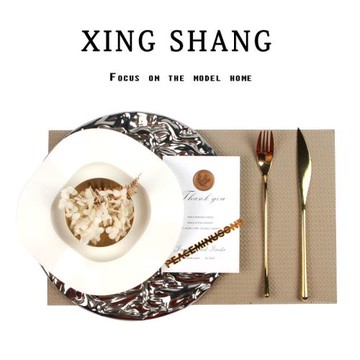 輕奢樣板房餐桌擺件餐具套裝售樓處西餐餐桌軟裝工藝品擺設餐盤餐