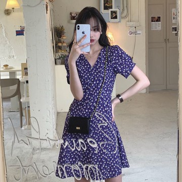 法式初戀egg桔梗復古桔梗紫色碎花裙2022新款森系超仙女連衣裙夏