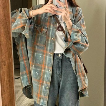 防曬開衫美式襯衫女學生薄款寬松遮肉顯瘦中長款襯衣抗皺新款【聚寶屋】