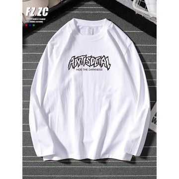 英文字母印花長袖T恤男秋季港風寬松嘻哈潮流ins潮牌純棉休閑上衣