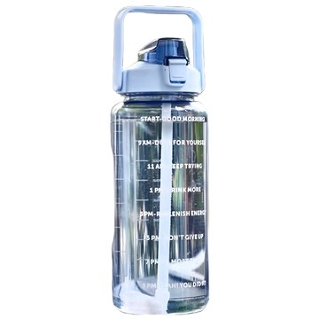 時間刻度大水壺 附吸管  天空藍  2L  1個