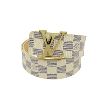 LOUIS VUITTON LV 路易威登 白色 棋盤格帆布 Initiales 皮帶 85CM M9609V 【二手名牌BRAND OFF】