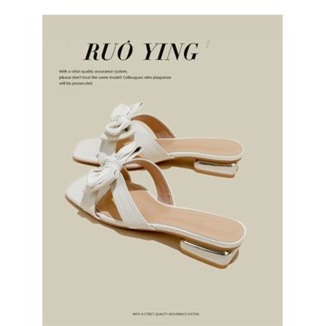 粗跟涼拖鞋女外穿夏季新款蝴蝶結軟底百搭休閑一字拖鞋41-43大碼