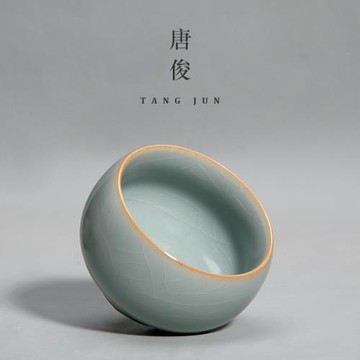 唐俊 汝窯禪定杯大號功夫茶具冰裂杯子汝瓷開片品茗杯主人杯茶杯