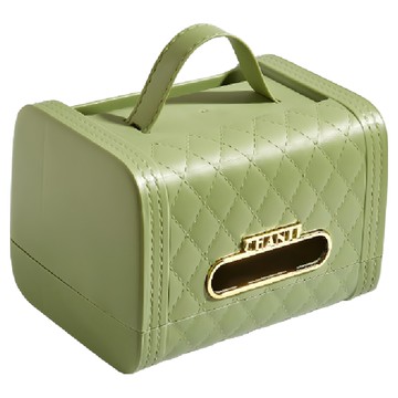 iSFun 菱格手提 輕奢華抽取面紙巾置物收納盒  19 x 14.5 x 18.5 cm  綠色