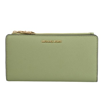 MICHAEL KORS EMPIRE 浮雕LOGO防刮皮革對開零錢長夾.草綠