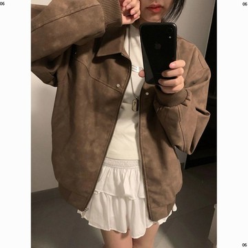 美式復古情侶裝棕色棒球服外套秋冬PU皮寬鬆高級感開衫女