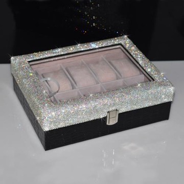 歐美鑲鉆水晶手表收納盒 奢華創意桌面手表盒 大號首飾珠寶收納盒