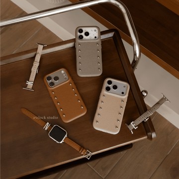 【O'CLOCK STUDIO】鉚釘荔枝紋皮革iPhone 磁吸全包防摔手機殼｜iPhone 手機殼