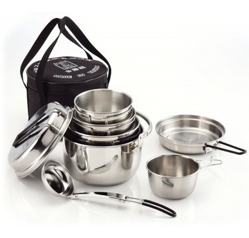 【露營趣】文樑 ST-2020 頂級不銹鋼精品組 鍋具組 套鍋組 湯勺 碗 平底鍋 煎鍋 煎盤