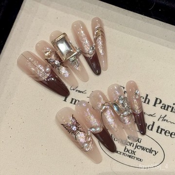 ❤️熱銷穿戴甲❤️瑞卡曼美甲 腮紅暈染法式亮片蝴蝶珍珠大方鑽美拉德枯蝶穿戴甲片手工穿戴甲百搭美甲貼片日常穿戴甲 YP9K