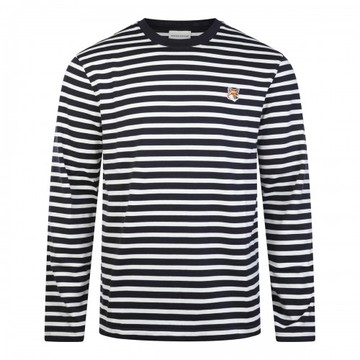 Maison Kitsune - White And Blue Cotton Stripe Fox Head T-shirt L