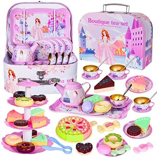 MGparty 39PCS Tea Party Set for Little Girls Kitchen Pretend Play