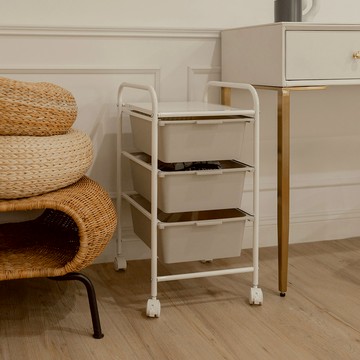 【H&R安室家】奶茶色三層收納置物抽屜推車 G184D(收納推車/收納籃車/置物推車/手推車)