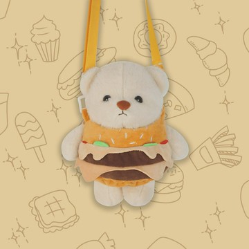 漢堡小熊毛絨玩具娃娃公仔外帶包玩偶可愛女孩卡通生日禮物 玩偶/生日/情人/聖誕禮物/毛絨娃娃/抱枕娃娃