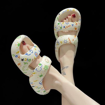 涼拖鞋女夏季ins潮室內外穿時尚卡通印花踩屎感eva厚底防滑沙灘鞋