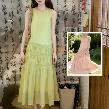 ＊ORead＊法式度假風捏褶休閒背心裙洋裝(2色S~XL)