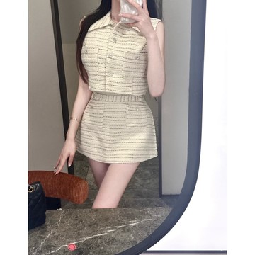 🇰🇷Korea韓國連線·正韓 翻領粗花呢背心+粗花呢短裙兩件式套裝SET 粗花呢套裝 氣質套裝 小香風套裝 韓國女裝