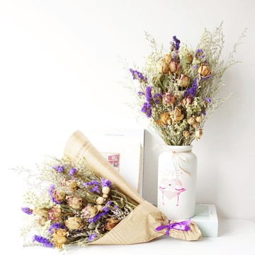真花玫瑰勿忘我干花束送禮女友客戶生日 Lmdec混搭干花客廳裝飾